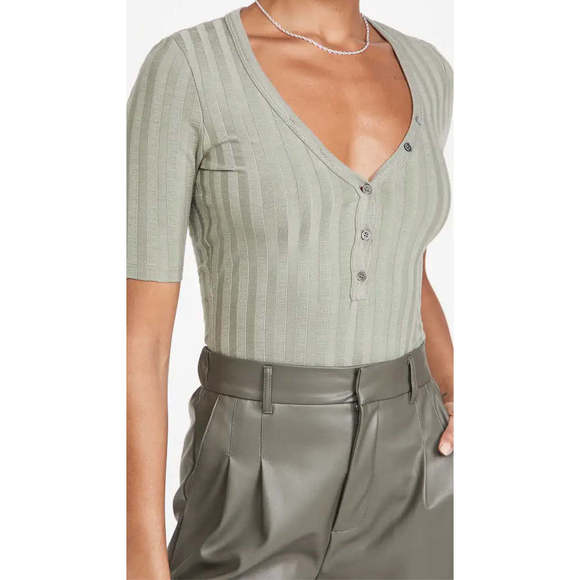 Jonathan Simkhai Connie Ribbed Henley Bodysuit, Size Small - Picture 7 of 7